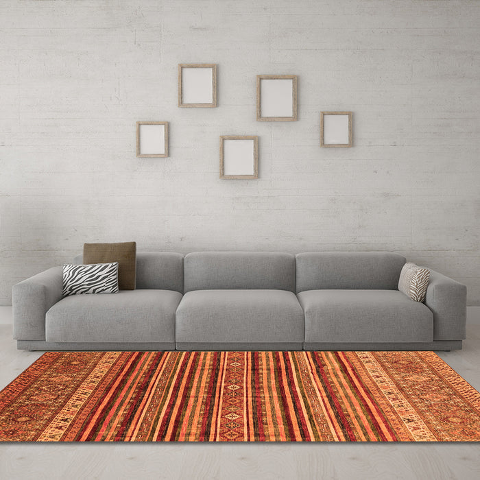 Machine Washable Abstract Orange Modern Area Rugs in a Living Room, wshabs3695org