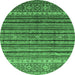 Round Machine Washable Abstract Emerald Green Modern Area Rugs, wshabs3695emgrn