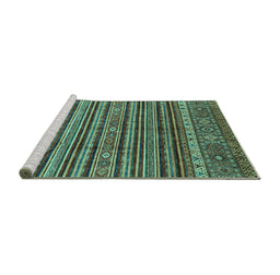 Sideview of Machine Washable Abstract Turquoise Modern Area Rugs, wshabs3695turq