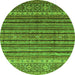 Round Machine Washable Abstract Green Modern Area Rugs, wshabs3695grn