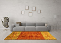 Machine Washable Abstract Yellow Modern Rug in a Living Room, wshabs3696yw