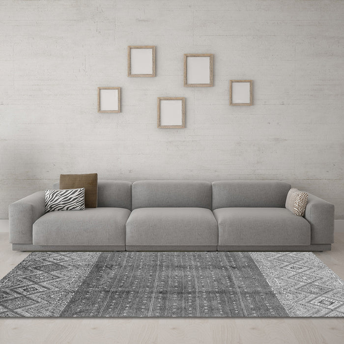 Machine Washable Abstract Gray Modern Rug in a Living Room,, wshabs3696gry