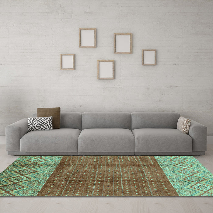 Machine Washable Abstract Turquoise Modern Area Rugs in a Living Room,, wshabs3696turq
