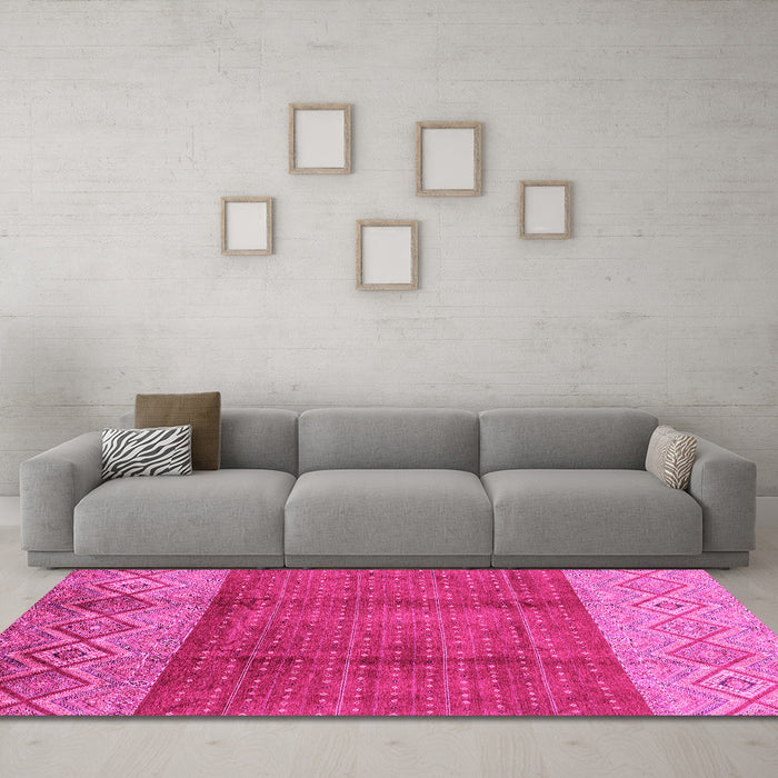 Machine Washable Abstract Pink Modern Rug in a Living Room, wshabs3696pnk