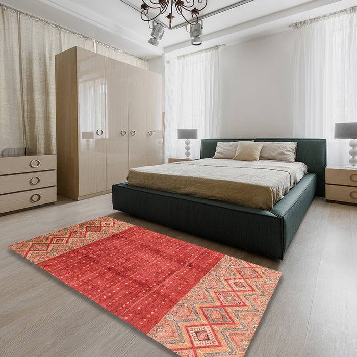 Abstract Red Modern Rug in a Bedroom, abs3696
