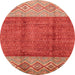 Round Machine Washable Abstract Red Rug, wshabs3696