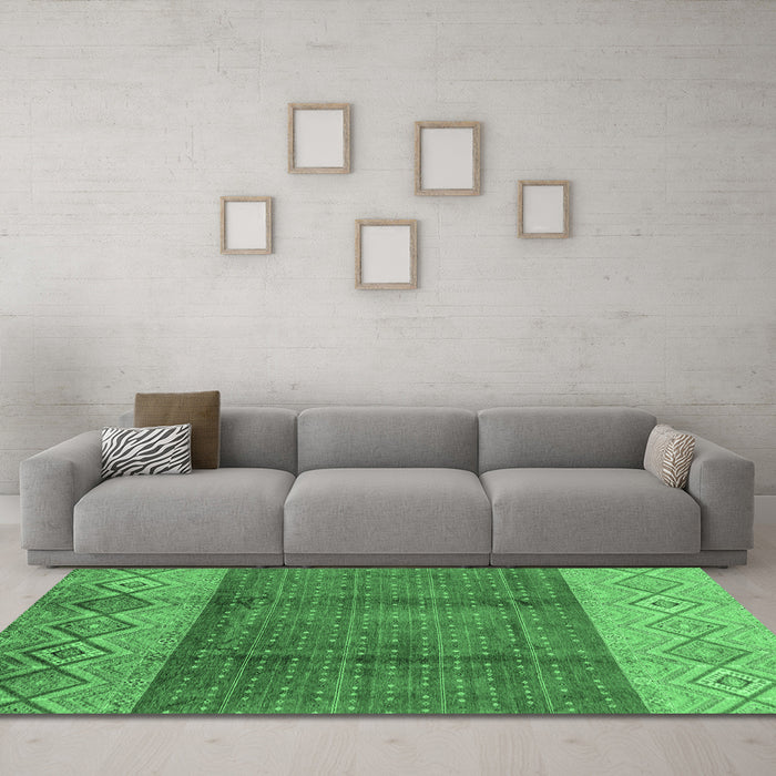 Machine Washable Abstract Emerald Green Modern Area Rugs in a Living Room,, wshabs3696emgrn