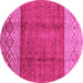 Round Machine Washable Abstract Pink Modern Rug, wshabs3696pnk