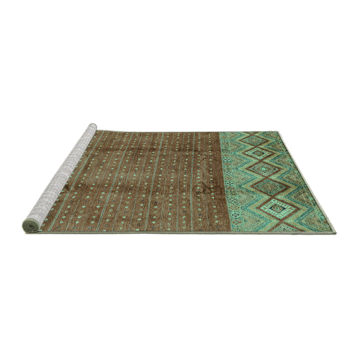 Sideview of Machine Washable Abstract Turquoise Modern Area Rugs, wshabs3696turq