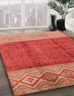 Machine Washable Abstract Red Rug in a Family Room, wshabs3696