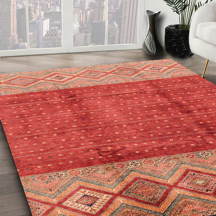 Machine Washable Abstract Red Rug in a Family Room, wshabs3696
