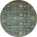 Round Machine Washable Abstract Light Blue Modern Rug, wshabs3697lblu