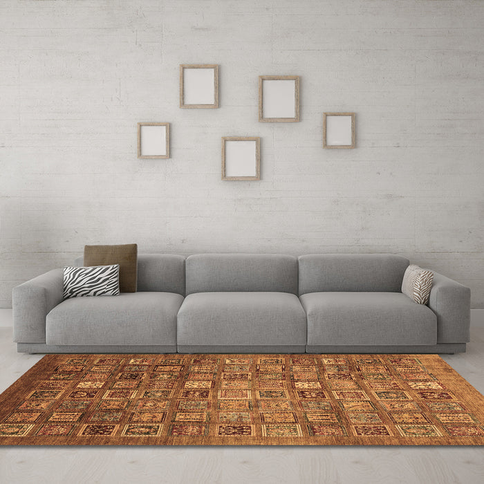 Machine Washable Abstract Brown Modern Rug in a Living Room,, wshabs3697brn