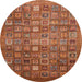 Round Machine Washable Abstract Orange Rug, wshabs3697