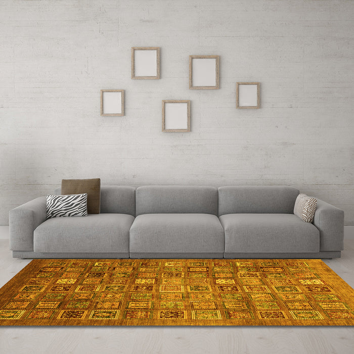 Machine Washable Abstract Yellow Modern Rug in a Living Room, wshabs3697yw