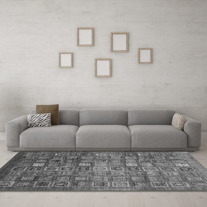Machine Washable Abstract Gray Modern Rug in a Living Room,, wshabs3697gry