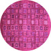 Round Machine Washable Abstract Pink Modern Rug, wshabs3697pnk