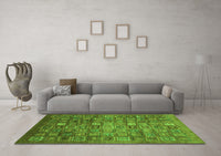 Machine Washable Abstract Green Modern Rug, wshabs3697grn