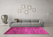 Machine Washable Abstract Pink Modern Rug in a Living Room, wshabs3697pnk