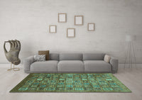 Machine Washable Abstract Turquoise Modern Rug, wshabs3697turq