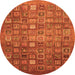 Round Machine Washable Abstract Orange Modern Area Rugs, wshabs3697org