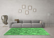 Machine Washable Abstract Emerald Green Modern Area Rugs in a Living Room,, wshabs3698emgrn