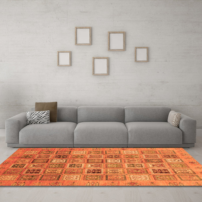 Machine Washable Abstract Orange Modern Area Rugs in a Living Room, wshabs3698org