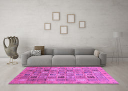 Machine Washable Abstract Purple Modern Area Rugs in a Living Room, wshabs3698pur