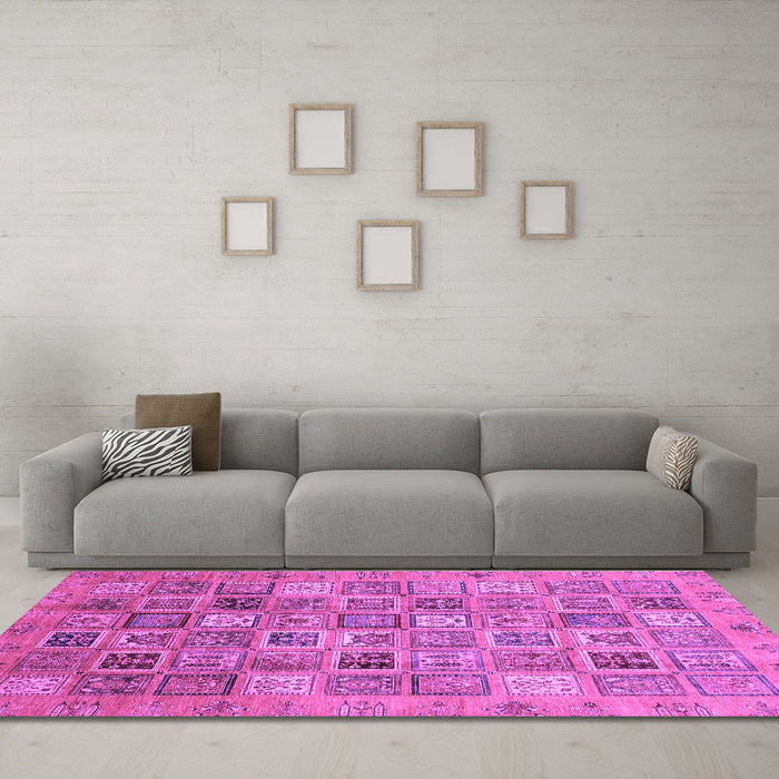 Machine Washable Abstract Purple Modern Area Rugs in a Living Room, wshabs3698pur