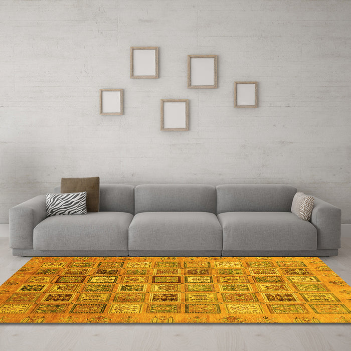 Machine Washable Abstract Yellow Modern Rug in a Living Room, wshabs3698yw