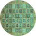 Round Machine Washable Abstract Turquoise Modern Area Rugs, wshabs3698turq