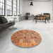 Round Machine Washable Abstract Orange Rug in a Office, wshabs3698