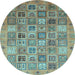 Round Machine Washable Abstract Light Blue Modern Rug, wshabs3698lblu