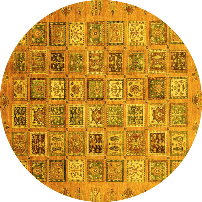 Round Machine Washable Abstract Yellow Modern Rug, wshabs3698yw