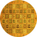 Round Machine Washable Abstract Yellow Modern Rug, wshabs3698yw