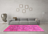 Machine Washable Abstract Pink Modern Rug, wshabs3698pnk