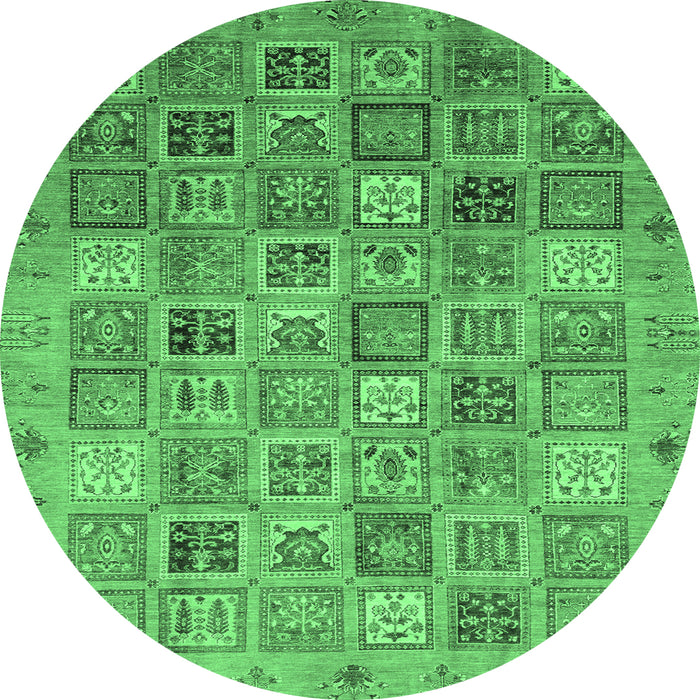 Round Machine Washable Abstract Emerald Green Modern Area Rugs, wshabs3698emgrn