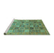 Sideview of Machine Washable Abstract Turquoise Modern Area Rugs, wshabs3698turq