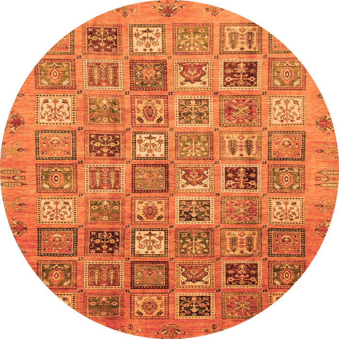 Round Machine Washable Abstract Orange Modern Area Rugs, wshabs3698org
