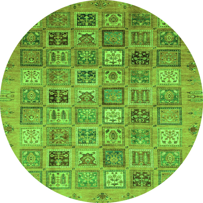 Round Machine Washable Abstract Green Modern Area Rugs, wshabs3698grn