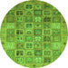 Round Machine Washable Abstract Green Modern Area Rugs, wshabs3698grn