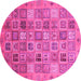 Round Machine Washable Abstract Pink Modern Rug, wshabs3698pnk