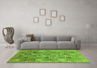 Machine Washable Abstract Green Modern Rug, wshabs3698grn