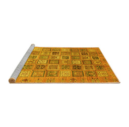 Sideview of Machine Washable Abstract Yellow Modern Rug, wshabs3698yw