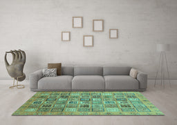 Machine Washable Abstract Turquoise Modern Area Rugs in a Living Room,, wshabs3698turq