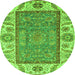 Round Machine Washable Oriental Green Traditional Area Rugs, wshabs3699grn