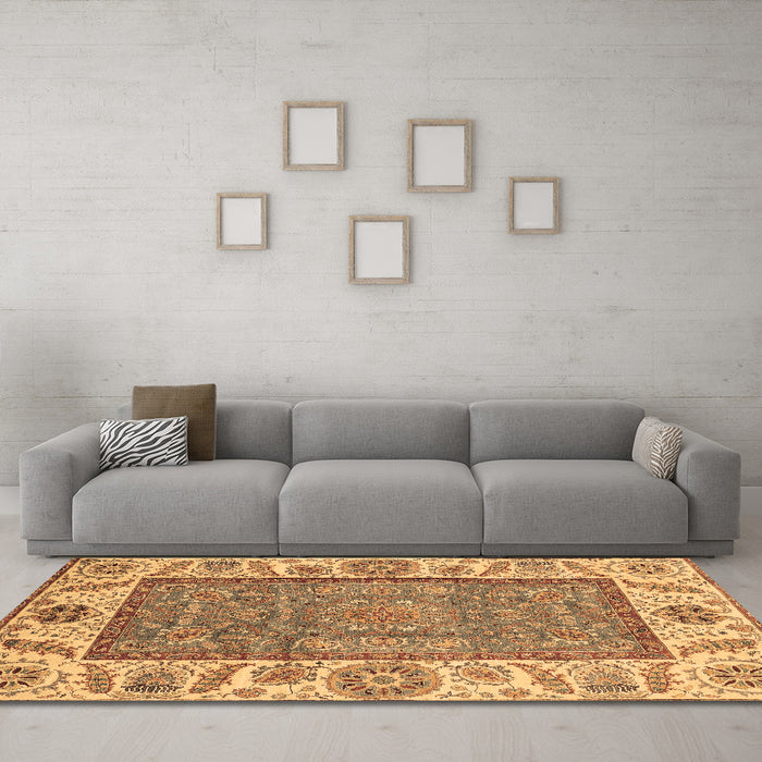 Machine Washable Oriental Brown Traditional Rug in a Living Room,, wshabs3699brn