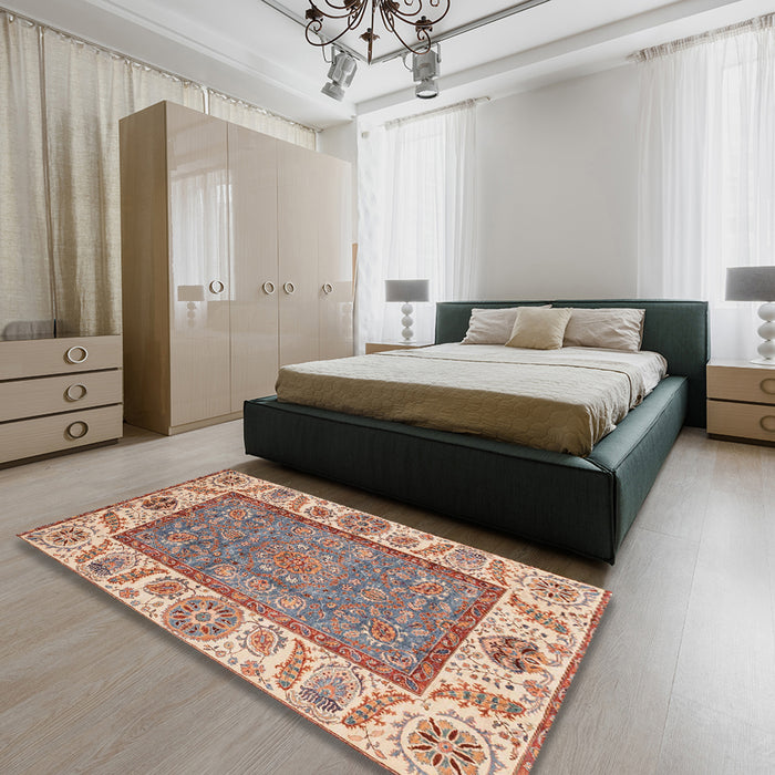 Abstract Brown Oriental Rug in a Bedroom, abs3699