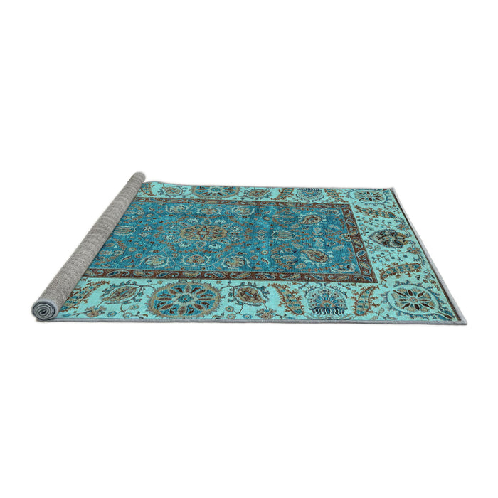 Sideview of Machine Washable Oriental Light Blue Traditional Rug, wshabs3699lblu