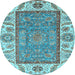 Round Machine Washable Oriental Light Blue Traditional Rug, wshabs3699lblu